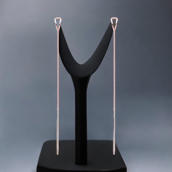 Rose Gold Plated Water drop chain threader earrings. New. - Picture 2 of 8